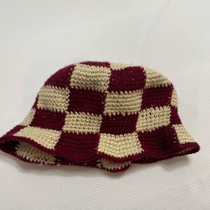 Maroon Creme Checkered Crochet Hat